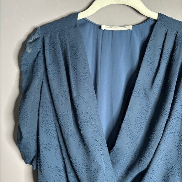 Amanda Uprichard Navy Blue Wrap and Puff Sleeve Bodysuit Size XS - Picture 3 of 7